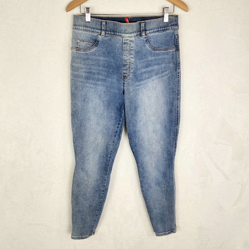 Spanx Skinny Ankle Jeans Women L Light Vintage Wash Pull On, Inner Slim Panel